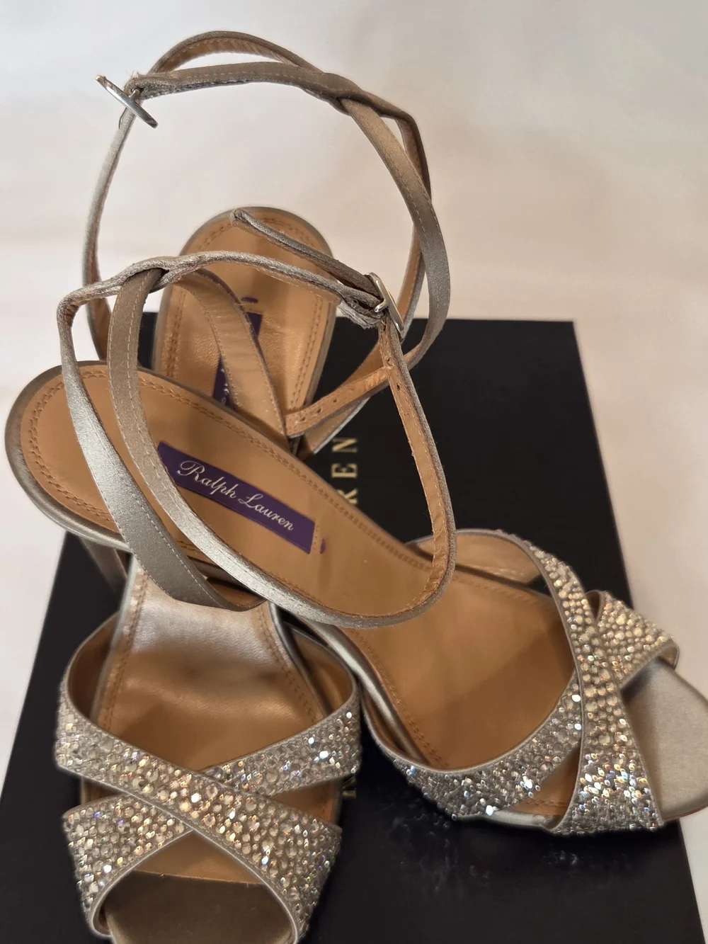 Ralph Lauren Silver Crystal Ankle-Strap Sandals - Picture 1 of 10